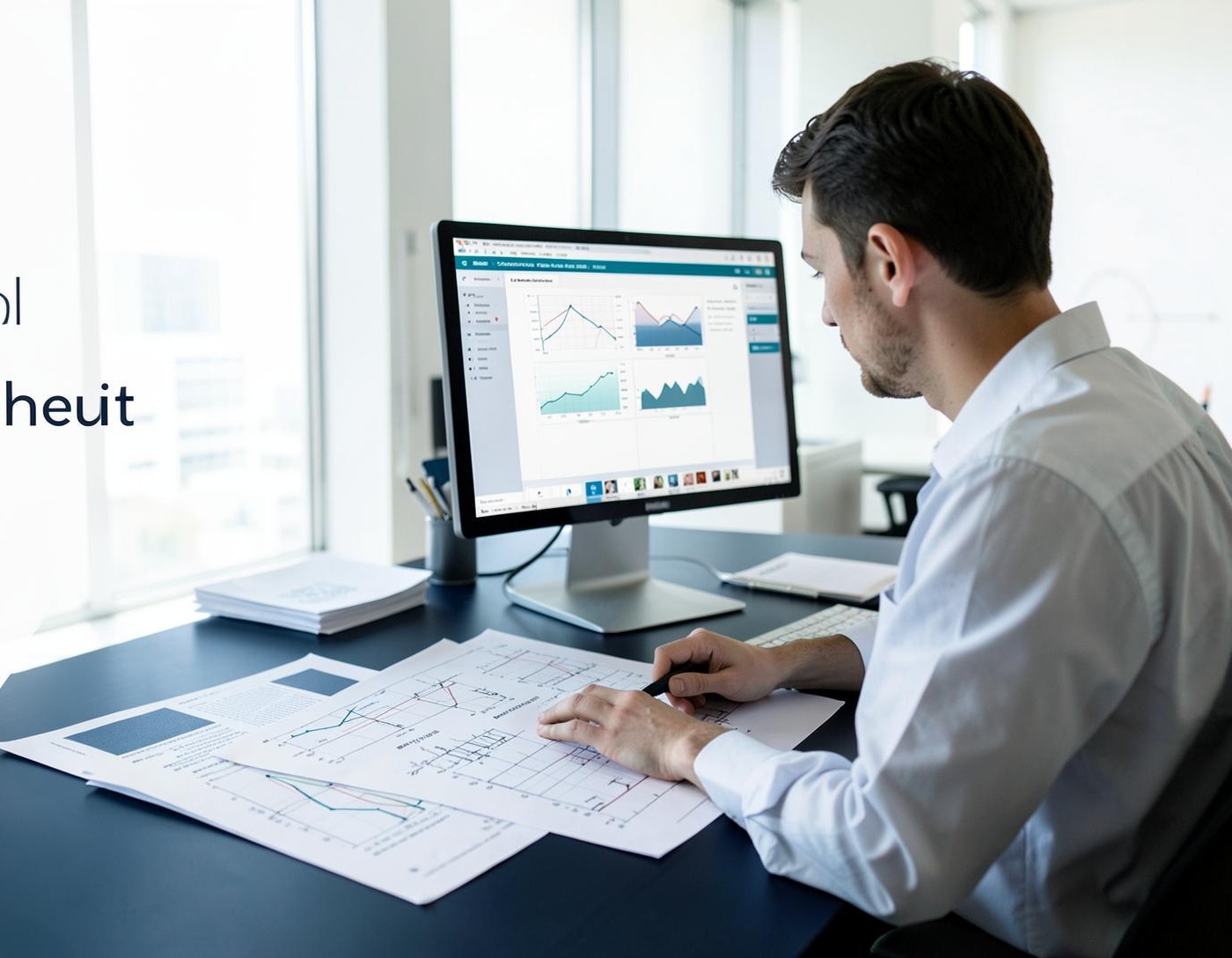 Patent research analyst reviewing technical claim charts and research data